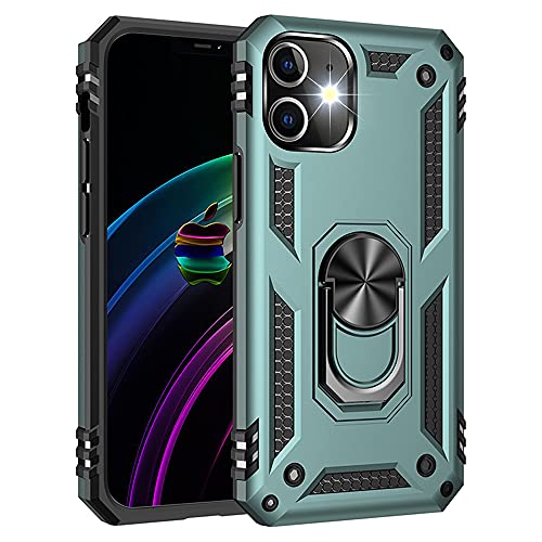 Korecase for iPhone 12 Case iPhone 12 Pro Case, Extreme Protection Military Armor Dual Layer Protective Cover with 360 Degree Swivel Ring Kickstand Jade Green
