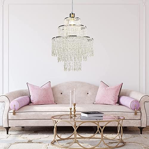 Giggi 3-Tier Clear Chandelier Light Shade | Lamp Shade for Pendant Light Ceiling Light Shade Acrylic Crystal Chandelier Easy Fit Lampshades for Ceiling Lights for Living Room Bedroom Kitchen Hallway