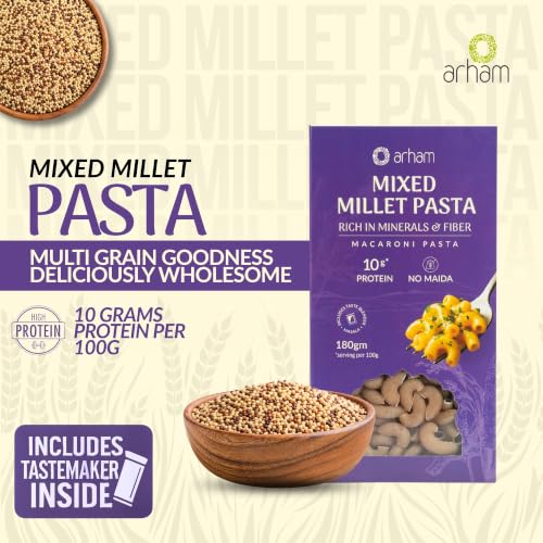 Image of Arham Organic Mix Millet Pasta 180g | Healthy No Maida Pasta | High Fiber & Protein | Non-GMO | No Preservatives | Chemical-Free | Easy & Quick to Cook