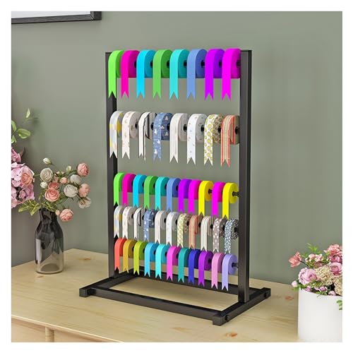 UWYTGF Metal Ribbon Organizer Ribbon Rack 5 Tier Ribbon Storage Organizer Display Rack for Craft Room Cake Shop Flower Shop Storage Rack,Black