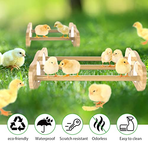 Image of Bamboo Chick Perch with Mirror and Mini Roosting Bar Set for coop and brooder(2 Pack), Training Perch for Large Bird, Hens, Parrots, Macaw, Easy to Assemble and Clean,Fun Toys for Chicken