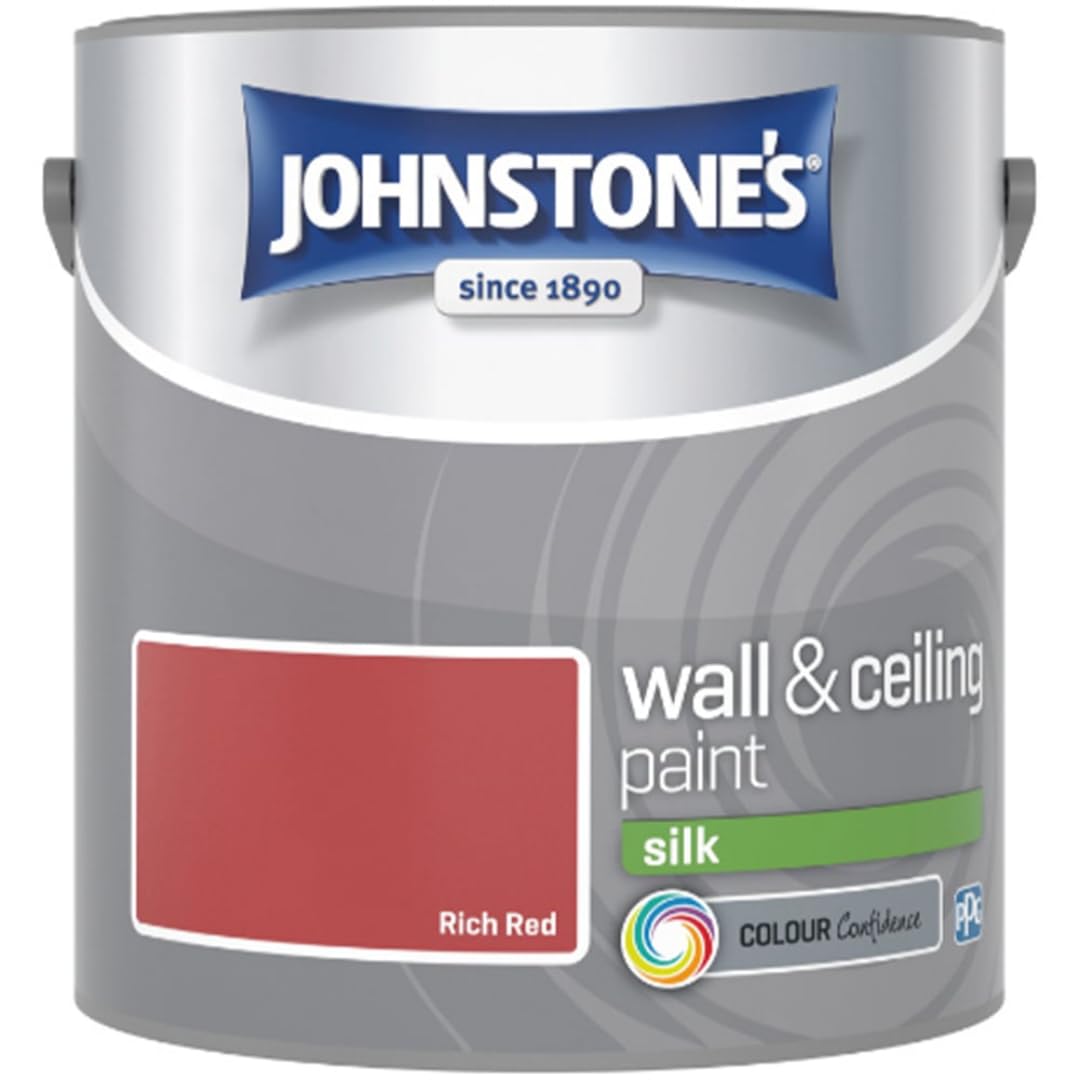 Rich Red Johnstone’s Wall & Ceiling Silk Paint 2.5L – Smooth Silk Finish, Excellent Coverage, Quick Dry, Low Odour Interior Paint for Walls & Ceilings
