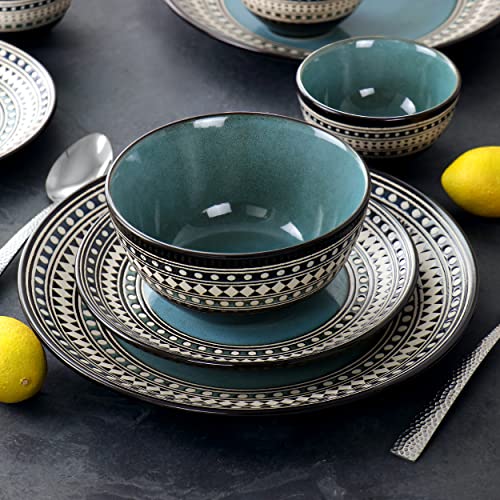 Elama Blue Sage 16-Piece Stoneware Dinnerware Set