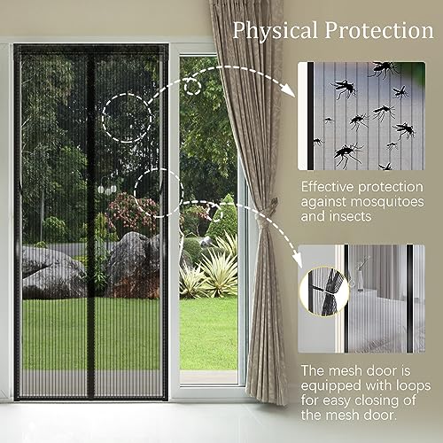 Image of Magnetic Screen Door Mesh - Anti- Dust&Keep Bugs Out, No Need for Punching, Self Sealing Mosquito Resistant Stripe Silence Door Curtain with Easy Install Accessories,Physical Protection(Black)
