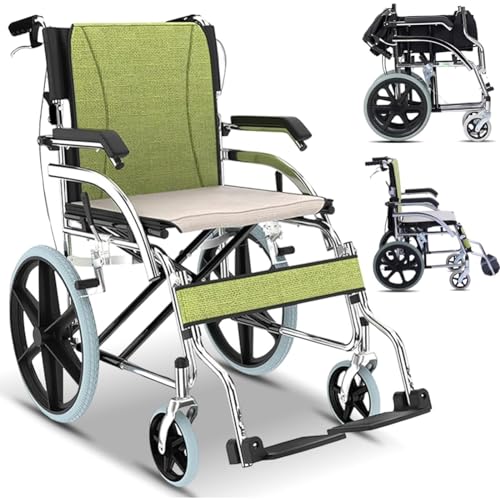 Silla de ruedas ligera plegable con frenos dobles y respaldo plegable, ideal para uso doméstico y de tránsito