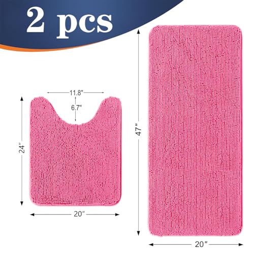 Image of OLANLY Bathroom Rugs Sets 2 Piece, Soft Absorbent Chenille Bath Mats and U-Shaped Contour Toilet Mat Area Rug Set, Machine Washable Bath Carpet, Home Decor Accessories(47 inchx20 inch+24 inchx20 inch, Hot Pink)