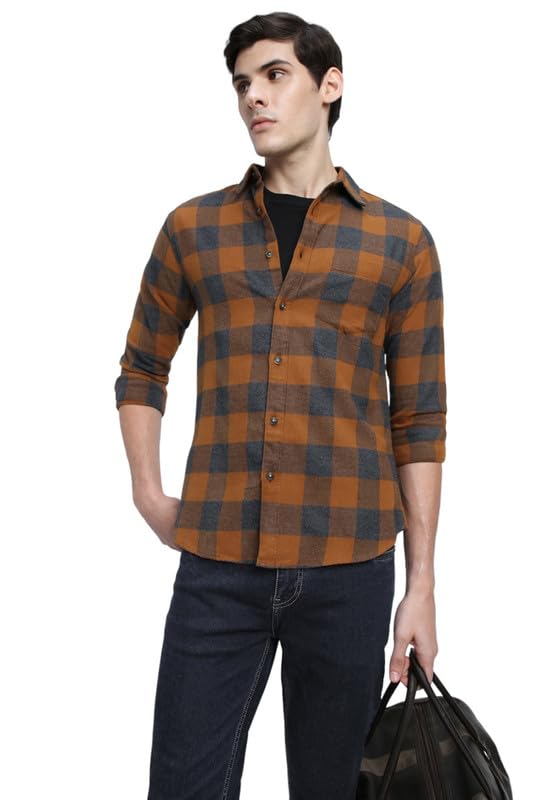 Image of Dennis Lingo Men's Grey Cotton Casual Shirt, Long Sleeve Relaxed Fit Spread Collar