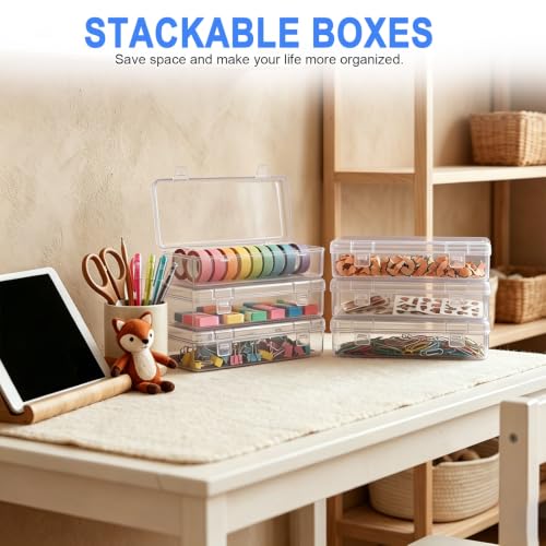 Image of Jetec 6 Pieces Mini Plastic Clear Beads Storage Containers Box for Collecting Small Items, Beads, Jewelry, Business Cards, Game Pieces, Crafts (6.1 x 2.6 x 1.2 Inch)