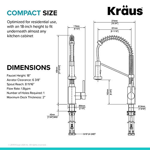 Kraus KPF-1610SSMB Bolden 18-Inch Commercial Kitchen Faucet with Dual Function Pull-Down Sprayhead in All-Brite Finish, Stainless Steel/Matte Black