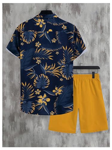 Men's 2 Piece Short Sets Outfits Button Down Floral Shirts and Drawstring Waist Shorts Tracksuits2