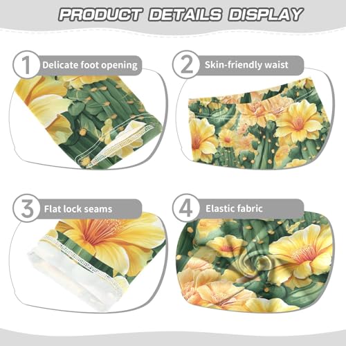 Girls Leggings Tropical Yellow Florals Cactus Soft Toddler Leggings for Girls Kids Pants Size 4T-10T3