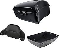 Vista 12 de Respaldo y estante de montaje con cajuela de viaje negra modificada para Harley 2014-2025 Touring Road King Street Electra Glide Ultra-Classic