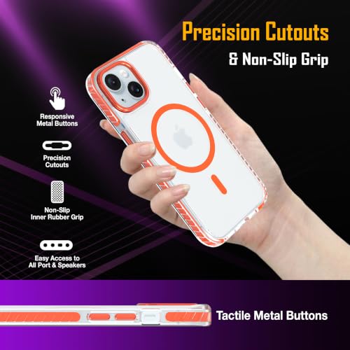 Image of Zapcase Crystal Clear Back case for iPhone 15 | Hard PC Back | TPU Bumper with Inner Rubber Grip | Metal Camera Guard Bezel | Metal Buttons | Scratch Resistant Cover | 2 Layer Edge Protection | Orange