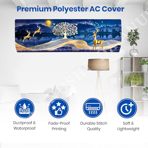 Image of Printed Split Ac Cover Combo Indoor Unit For 1.5 Ton Capacity AC, Inner Unit Ac Cover, All Weather Cover /Attractive Digital Prints /Dustproof /Water Resistant (Golden Floral & Gold Deer)
