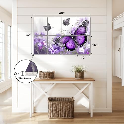 8 Pack Paneles Acústicos Artísticos Absorbentes de Sonido Morado Mariposa Decoración de Pared para Baño Paneles Decorativos Abstractos Morados Autoadhesivos para Estudios de Grabación en Casa 48"x32" miniatura 2