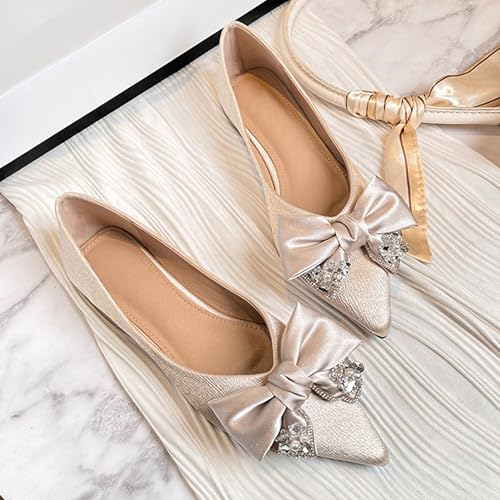 SAILING LU Women Rhinestone Wedding Flats Comfort Pointed Toe Ballet Flat Shoe Low Heel Dress Shoes for Women2