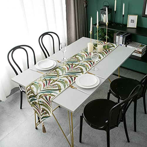 Chemin de table de Noël anti-tache vert imprimé feuilles 32x160 cm - 4