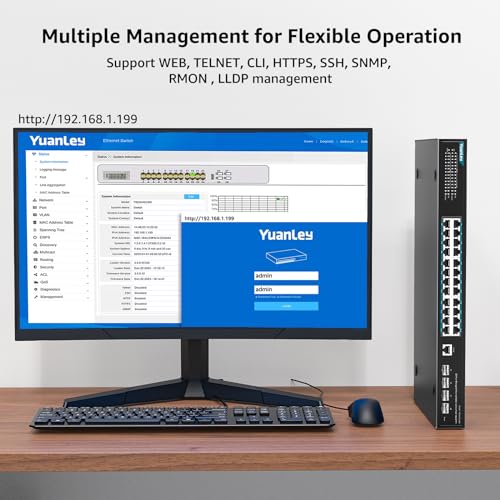 Image of YuanLey 28 Port Gigabit Managed Switch with 24 Port RJ45 10 /100 /1000Mbps 4x10Gbps SFP+, L3 Smart Management Ethernet Switch, VLAN, QoS, ACL, SSL, Fanless, Compatible