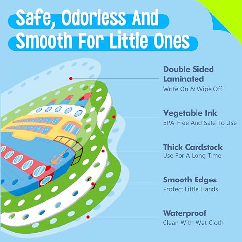 Image of SpriteGru 9 Pieces Kids Lacing Cards, Double Sided Vehicle Sewing Cards with 9 Colorful Laces, Imagination Development Lacing Toys Games for Children Educational and Learning Activity