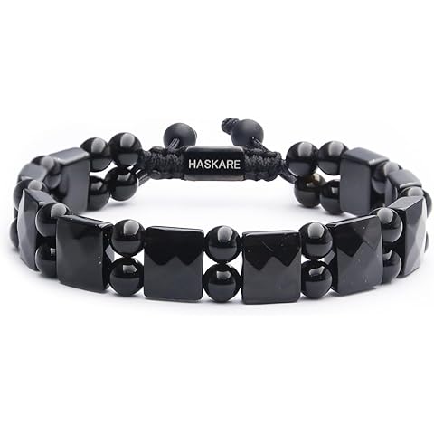 HASKARE Protection Healing Stone Bracelets for Men Unique Natural Crystal Black Obsidian Mens Bracelets, Masculine Energy Protection Men Beads Bracelet for Anxiety, Handmade Gifts for Husband Father