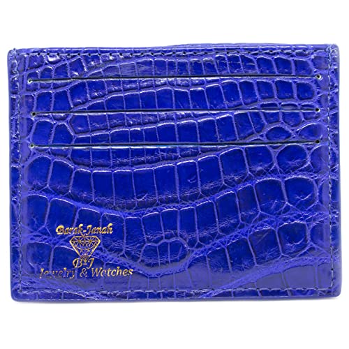 Real Alligator Crocodile Handmade Card Holders Wallet For Men And Women (Blue)