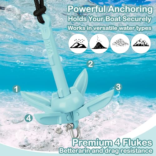 Image of Lounsweer 2 Pack 1.5 /3.5 lb Marine Kayak Anchor Kit Folding Grapnel Anchor Kit Boat Kayak Fishing Accessories for Small Boats Kayaks Canoe Paddle Boards