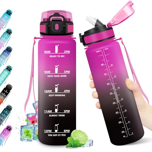 Wasserflasche 1L, Motivierende Trinkflasche, Auslaufsicher & Zeitmarkierung, Wasserflasche mit Strohhalm, BPA-frei, Sportflasche für Sport, Schule, Fitnessstudio, Wandern, Fahrrad, Outdoor, Yoga Wasserflasche 1L, Motivierende Trinkflasche, Auslaufsicher & Zeitmarkierung, Wasserflasche mit Strohhalm, BPA-frei, Sportflasche für Sport, Schule, Fitnessstudio, Wandern, Fahrrad, Outdoor, Yoga