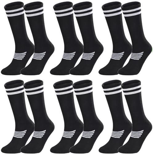 6 Pairs Kids Soccer Stretchy Knee High Tube Socks Colorful Football Athletic Team Socks for Boys Girls (US, Age, 4 Years, 8 Years, Black-6 Pairs)