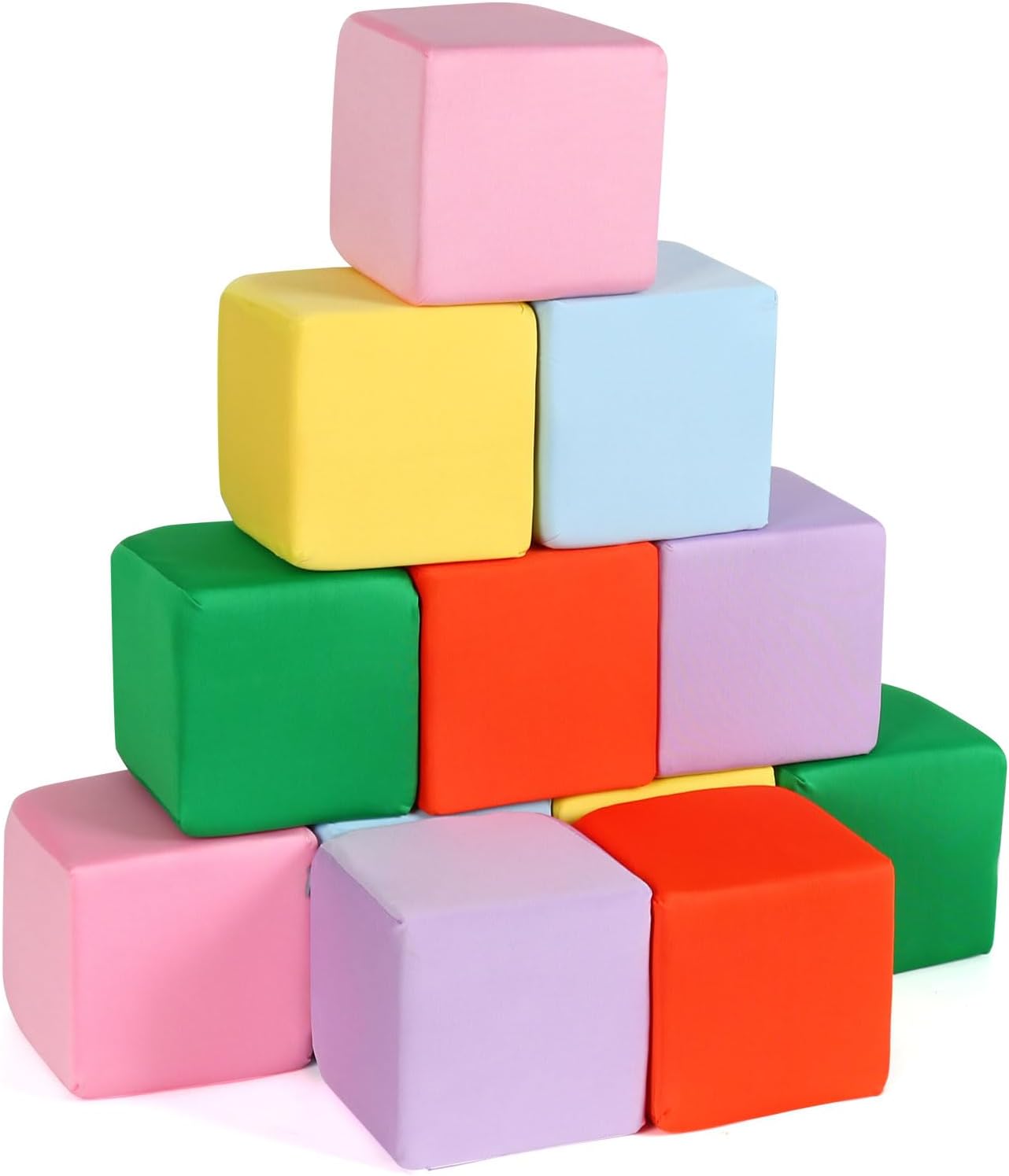 12-Pack 5 Inch Foam Cubes, Soft Play Pit Fillers for Indoor Games, Trampoline & Rock Climbing Mats - 6 Colors (Yellow/Green/Blue/Pink/Purple/Orange)