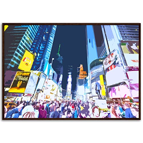 Art mural New York tableau encadré bois foncé 70x100 cm moderne