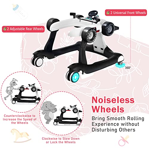 Image of BABY JOY 4-in-1 Baby Walker, Foldable Activity Walker with Adjustable Height & Speed, Music, Lights, Anti-Rollover, Toddler Push Walker, Baby Walker with Wheels for Boys Girls 6-18 Months (White)
