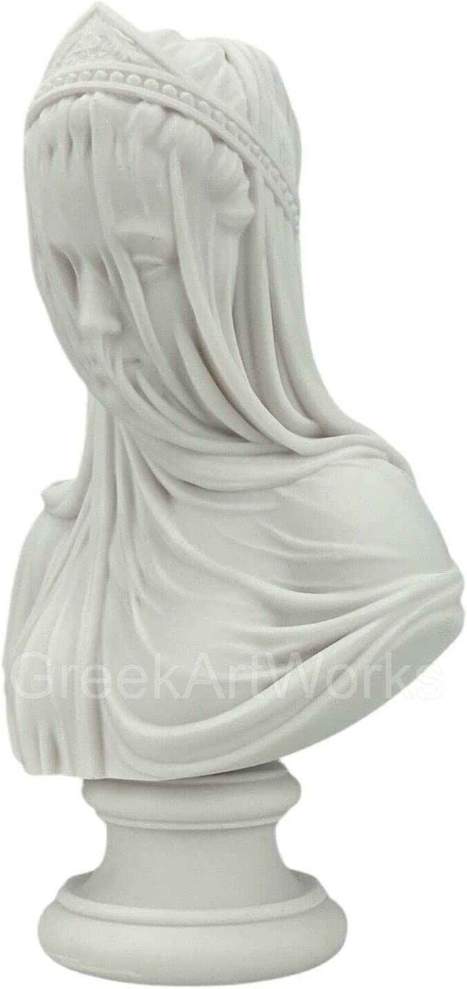 Statua in marmo fuso Monti 1875 con busto della fanciulla velata