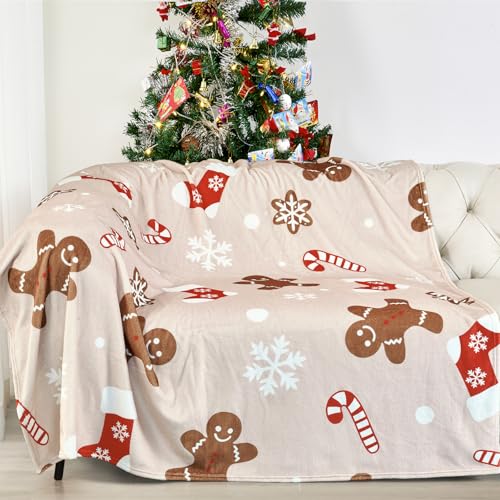 Estmy Cute Gingerbread Man Christmas Throw Blanket 51x63 300GSM Soft Warm Flannel Boho Aesthetic Funky Winter Snowflake Holiday Christmas Xmas Throw Blanket for Couch Bed Living Room Bedroom