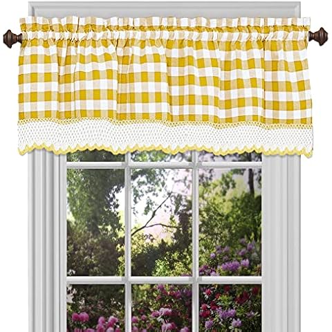 Achim Buffalo Check Valance Curtains - Yellow & White Cover