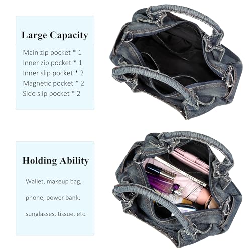 Image of Fashion Crossbody Bag Denim Purse with Rhinestones Y2K Jean Handbag for Women | Washed Denim