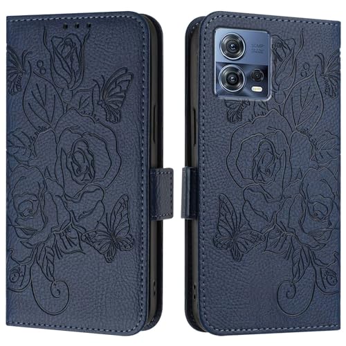 Housse Moto Edge 30 Fusion avec porte-carte, étui bleu en cuir mince pour le quotidien