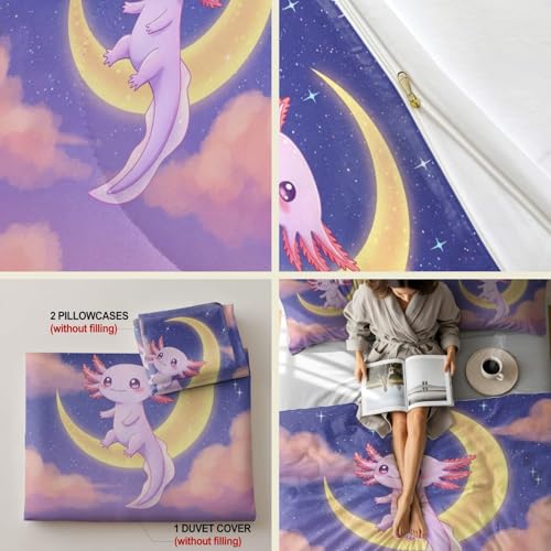 Housse de couette axolotl lit double parure de lit enfant lune et nuage - 3