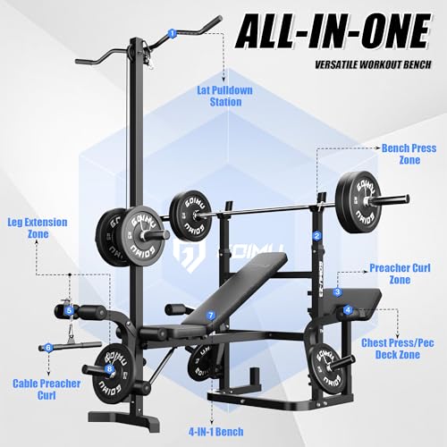 Goimu Z3 900LBS Olympic Weight Bench Set with Leg Extension, 9 in 1 Workout Press with Preacher Curl Pad and LAT Pulldown, Multi-Function Strength Training Bench for Home Gym - Image 3