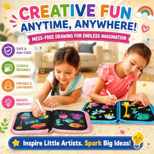 Image of Kaidaa Reusable Toddlers & Preschoolers Activity Book for (3-8 Yrs Kids) | Reusable Drawing & Writing Book | 14 Pages | 12 Washable Markers + 2 Wet Wipes