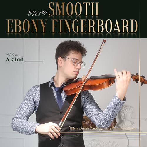 Image of AKLOT 4 /4 Full Size Violin: Ergonomic, Stable Tuning, Anti-crack Solid Wood, Premium Ebony, For Beginners, With Hard Case, Tuner, Spare Strings, Bow, Shoulder Rest, Lesson Book (VRT-SpcMB)