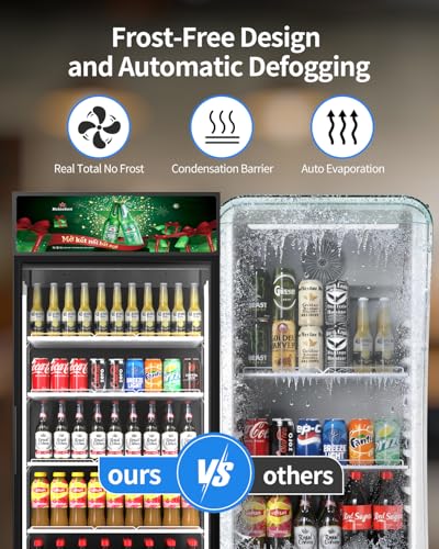 Image of Commercial Refrigerators with Glass Door, 23.48 Cu.ft. Beverage Refrigerator Fridge Holds 648 Cans Upright Display Cooler with LED & Adjustable Shelves for Restaurant Stores, ETL DOE NSF Certified