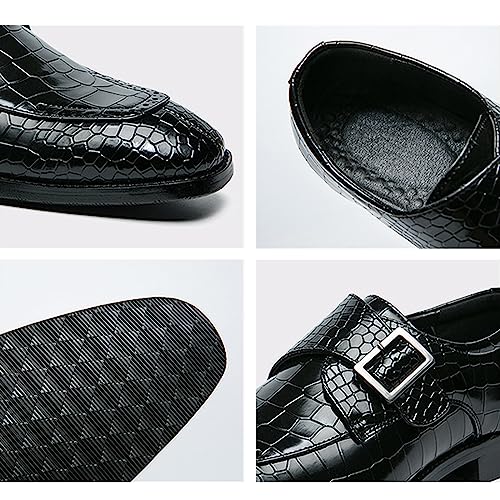 Hand-Stitched Oxford Dress Shoes for Men Slip On Monk Strap Vegan Leather Embossed Low Top Block Heel Non-Slip Working Shoes3