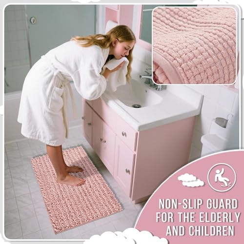 Yimobra Bathroom Rugs Non Slip Washable - Ultra Soft Absorbent Chenille Bath Mat, Quick Dry Shaggy Floor Carpet for Tub Shower, Light Pink Home Decor Accessories, 24x17 Inch by Yimobra - Used condition - Image 6