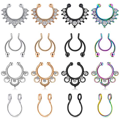 AceFun Fake Piercing Nase lippenpiercing Edelstahl Fake Nasenseptum Ring Nicht Piercing Clip Auf Nasen Piercing Schmuck und Klar CZ 20PCS