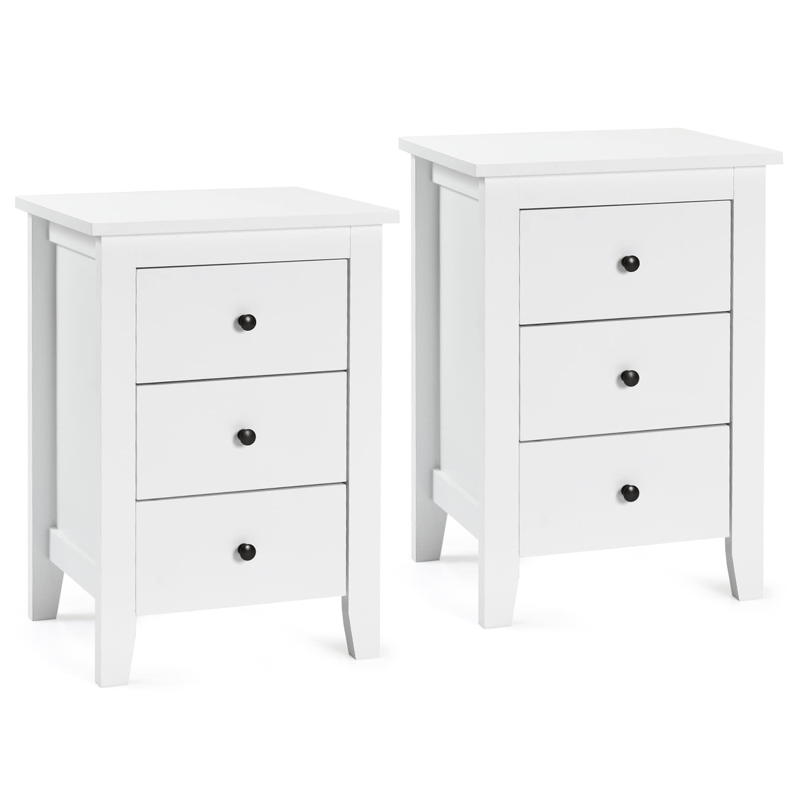 COSTWAY 2er Set Nachttisch mit 3 Schubladen, Nachtschrank für Boxspringbett, Beistelltisch, Nachtkommode für Wohnzimmer Schlafzimmer, Weiß, 46 x 37 x 65 cm