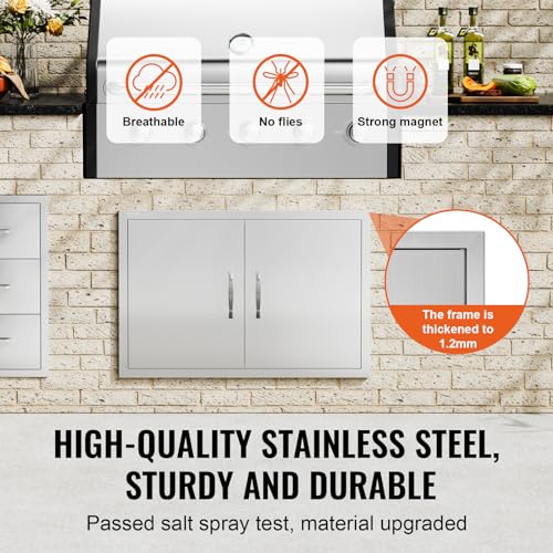 Image of VEVOR BBQ Access Door 33W x 22H Inch, Double BBQ Door Stainless Steel, Outdoor Kitchen Doors for BBQ Island, Grilling Station, Outside Cabinet