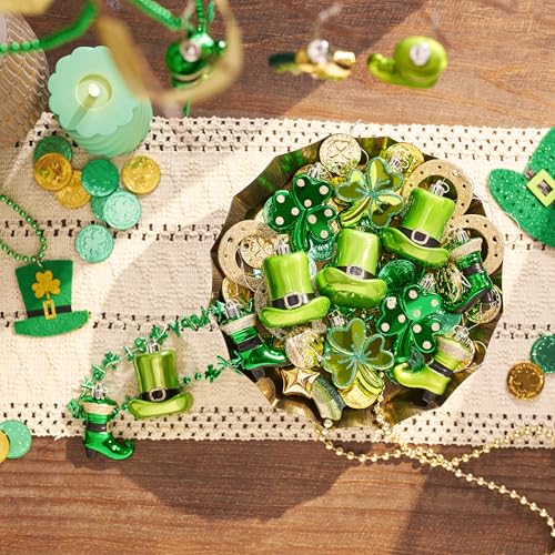 Valery Madelyn St Patricks Day Decorations Shamrock Tree Ornament Set, 12pcs Hanging Ball Ornament Irish Festival Decor, Good Luck Clover Hat Shoes Green Gold Ball Baubles for Party Home Spring by Valery Madelyn - Image 2