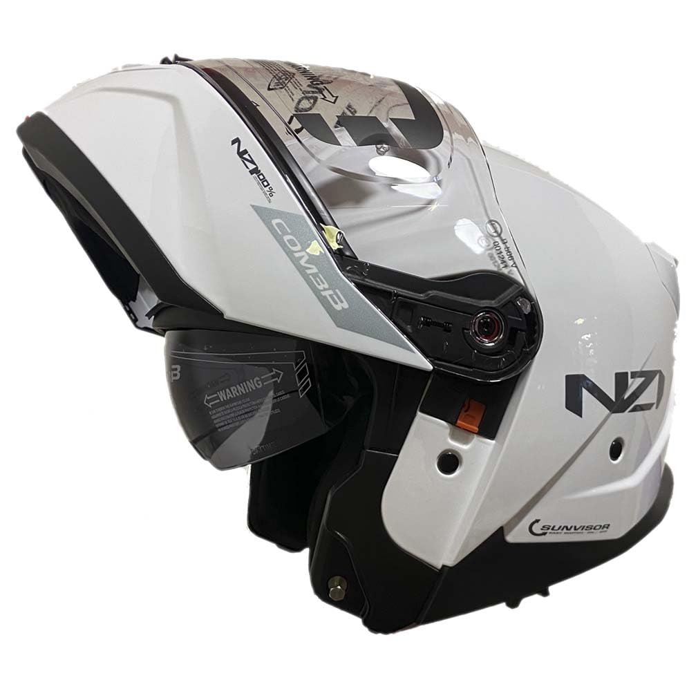 NZI Combi 3 Duo Blanco - Casco de Moto Modular Abatible con Visor Solar - Unisex Hombre y Mujer - Homologado P/J ECE 22.06