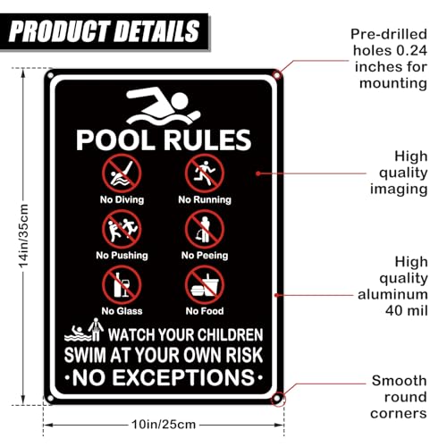 Cartel Grandes Reglas de Piscina 14x10 Pulgadas miniatura 2