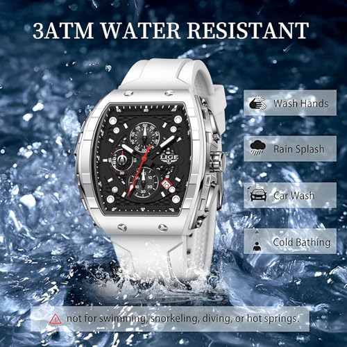 Image of LIGE Mens Watches Luxury Tonneau Watches for Men Waterproof Analog Watch Chronograph Calendar Date Men's Dress Business Work Watch Large Square Face Wristwatch